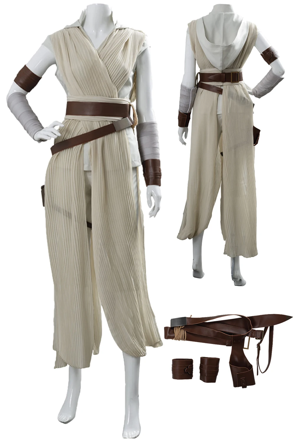 

Rey Cosplay Role Play Beige Suits Movie Space Battle Female Jiedi Knight Costume Adult Women Fantasy Fancy Dress Up Party Cloth