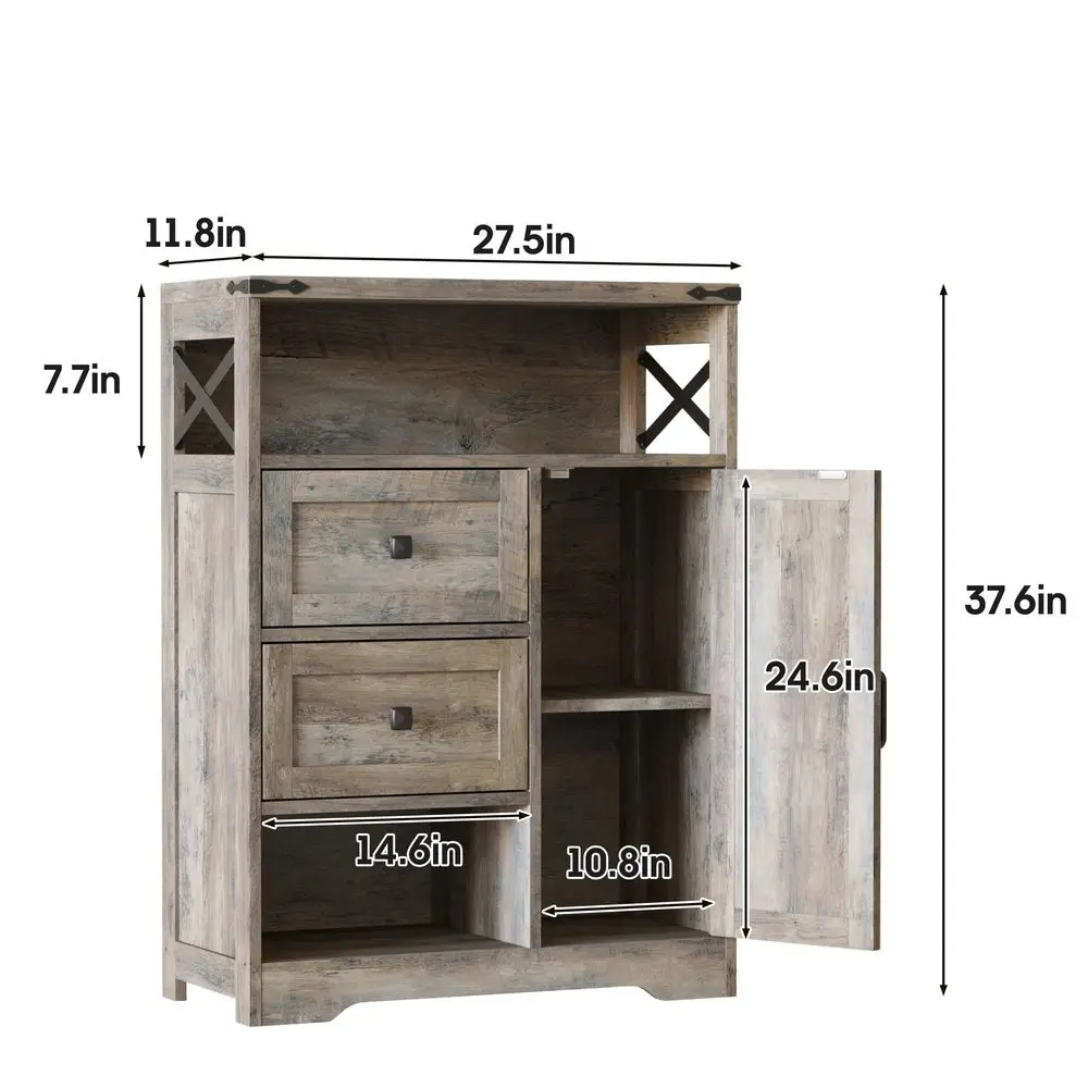 

Farmhouse Storage Cabinet with 2 Drawers amp Shelves,Freestanding Kitchen Cabinet with Doors,Floor Storage Organization for Liv