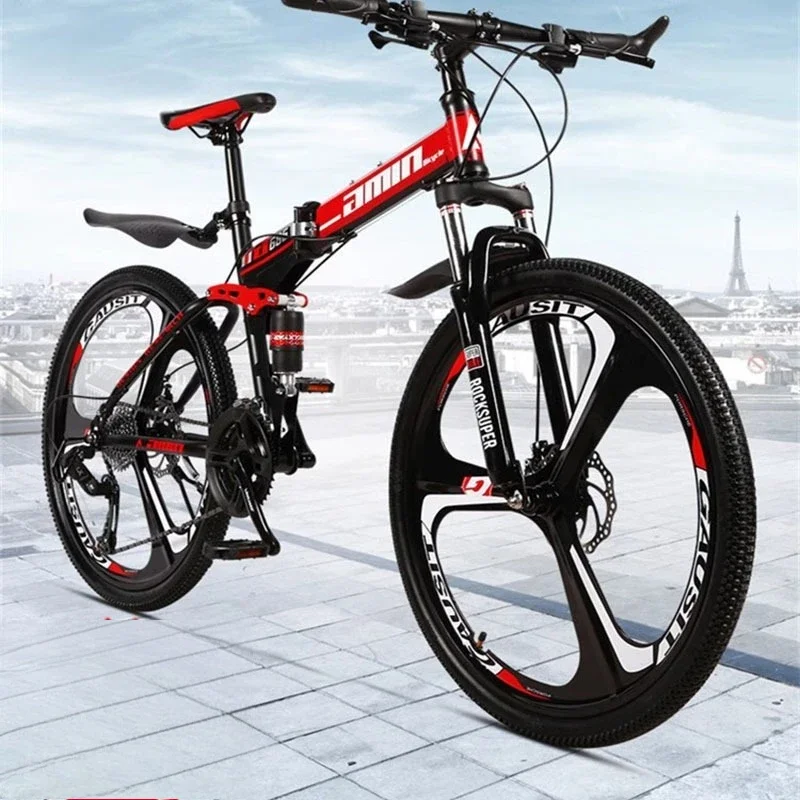 Mountain folding cross-country bicycle double shock-absorbing integrated wheel male and female student variable speed bicycle