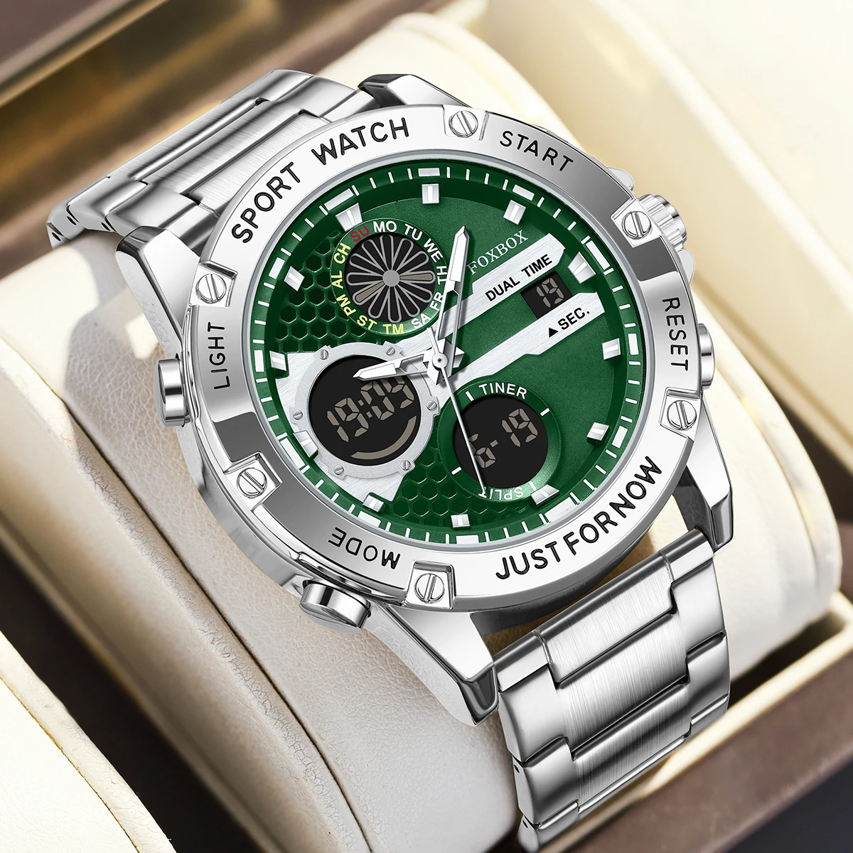 LIGE Nuovi orologi elettronici da uomo in pelle da uomo Sport militare impermeabile con doppio display Orologio da polso al quarzo Cronografo