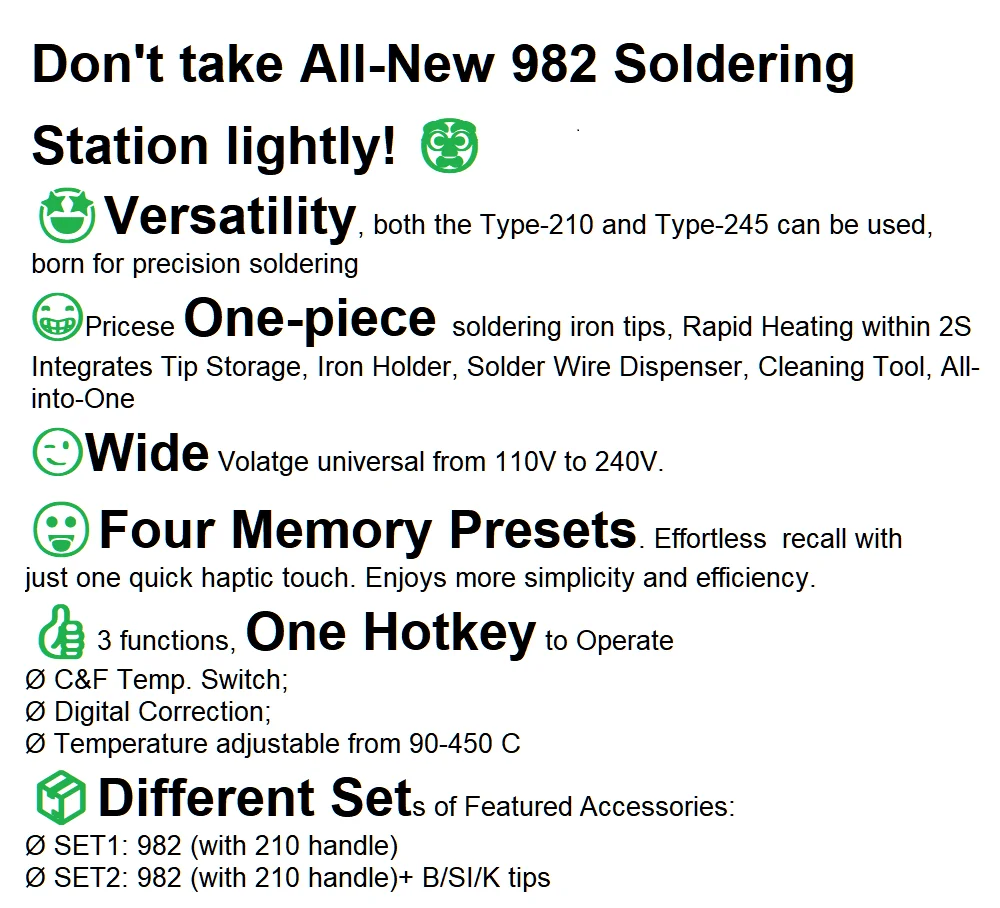 YIHUA 982 Repaid Heating Soldering Iron Staion Compatibled C210 Solder Iron Handle Electronic Welding Rework Station