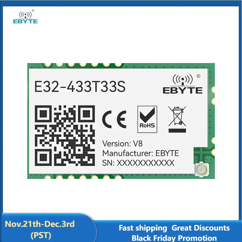 LoRa Spread Spectrum Module 433MHz EBYTE E32-433T33S Long Disctance 16km 33dBm IPEX/Stamp Hole SMD UART Wireless Module