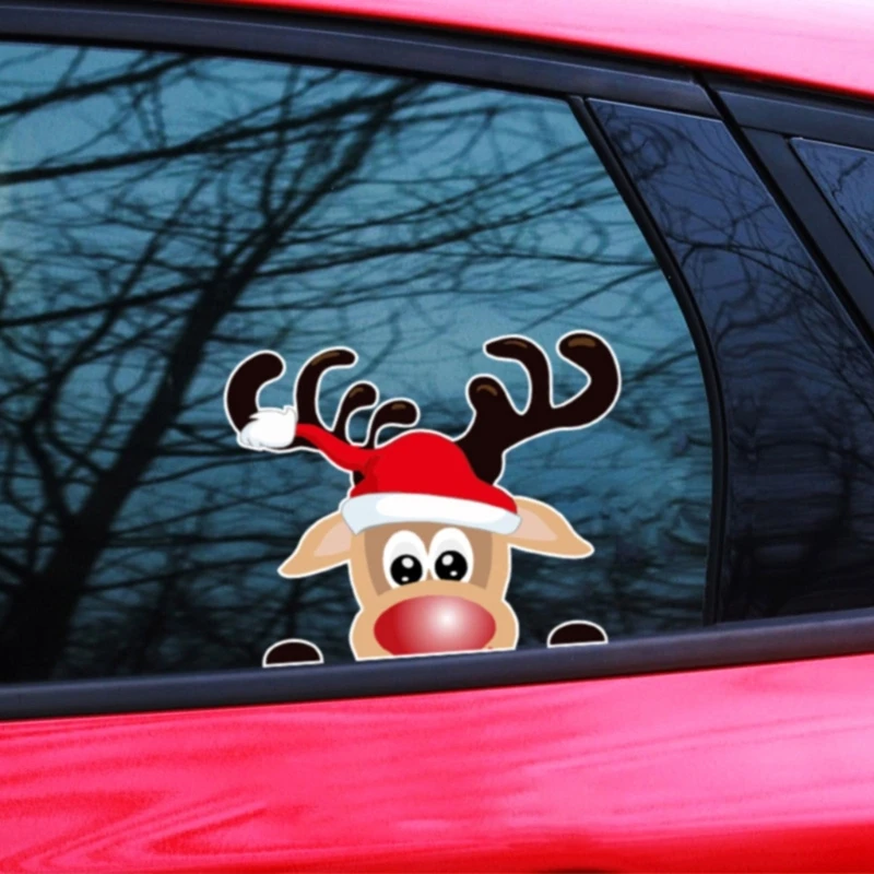 Christmas Reindeer & Santa Car Window Decal Waterproof Holiday Festive PVC Sticker Car Window Decoration for Vehicle Rear Glass