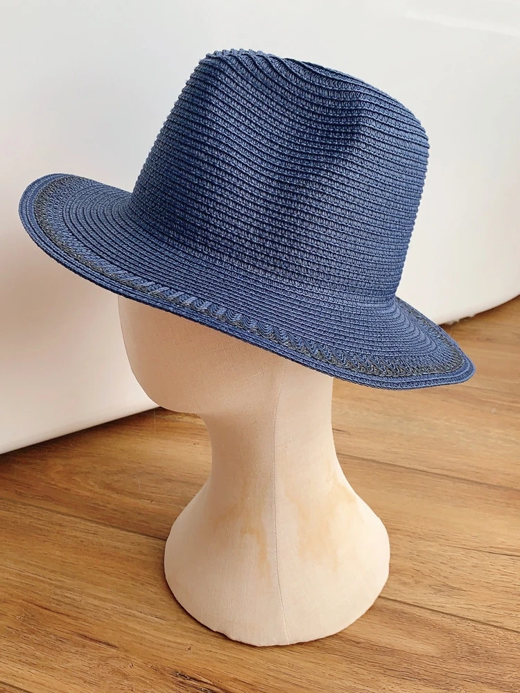 South Korea Vacation Beach Travel Striped Weaving Hollow Flat Straw Hat Top Hat Female Summer Sun-proof Japanese Style Hat