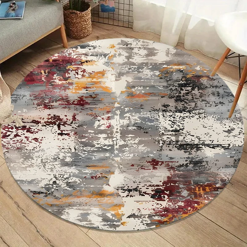 Abstrakter Kunst-Rundteppich, mehrfarbig, mit Distressed-Muster, Teppich für Wohnzimmer, Schlafzimmer, weiche Bodenmatte, moderne Heimdekoration