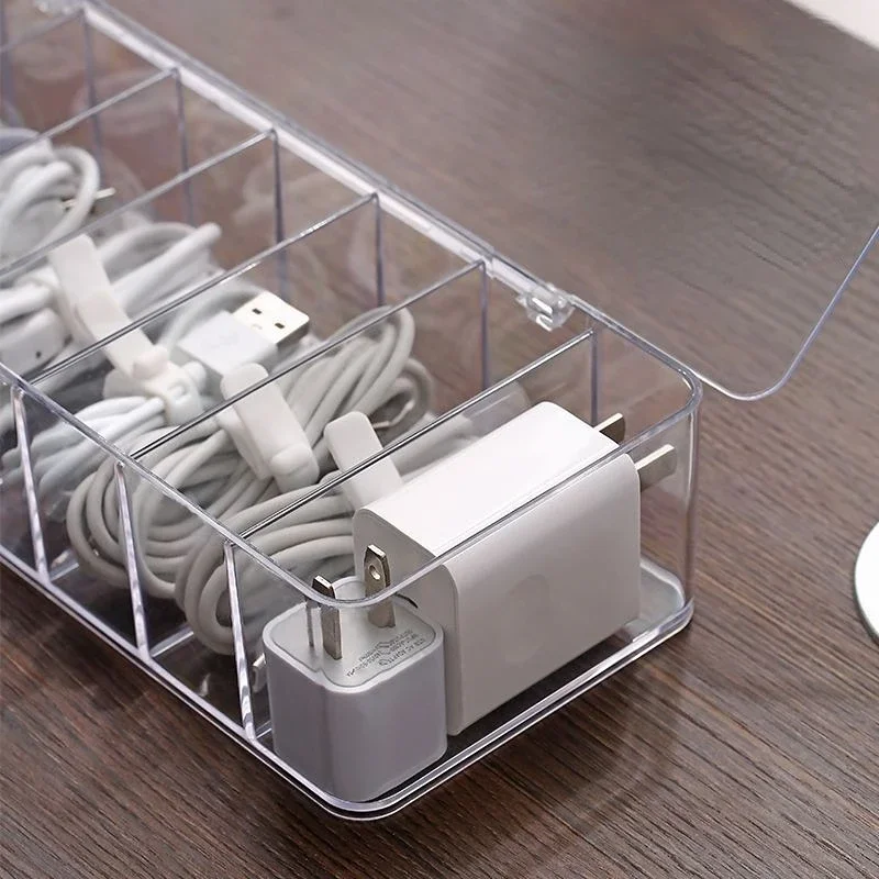 Transparent Plastic Cable Storage Box Data Line Storages Container for Desk Stationery Makeup Organizer, Key and Jewelry Boxes