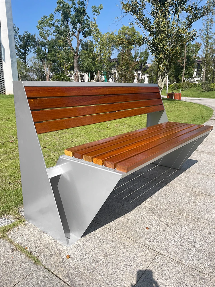 

Park Chair Outdoor Bench Courtyard European-Style Stainless Steel Anti-Corrosion Solid Wood Leisure Bench