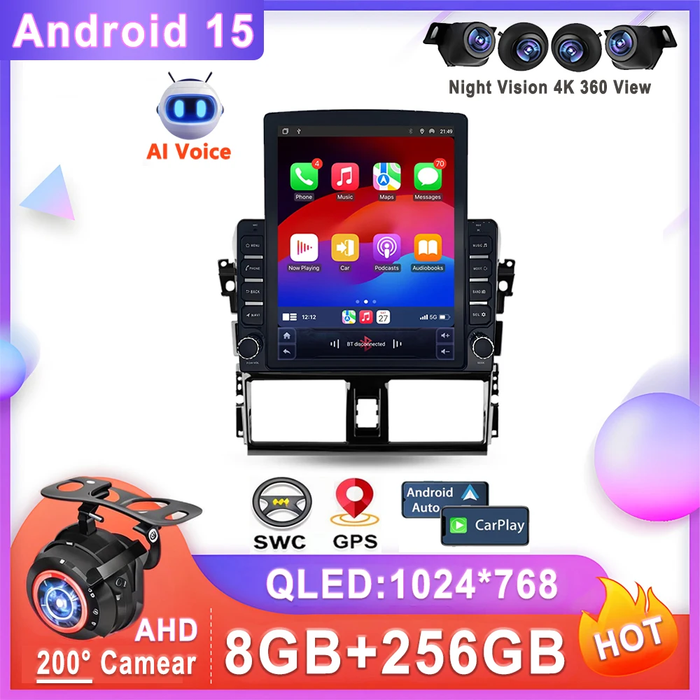 9,7-дюймовый Android 15 для Toyota Vios XP150 2013-2020, автомобильный радиоприемник, мультимедийный видеоплеер, навигационный стерео GPS, головное устройство без 2Din DVD 9,7-дюймовый Android 15 для Toyota Vios XP150 2013-2020, автомобильный радиоприемник, мультимедийный видеоплеер, навигационный стерео GPS, головное устройство без 2Din DVD