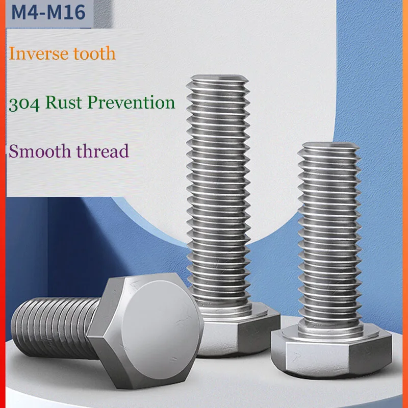 1 Pc Reverse Tooth Outer Hexagon Screw M4 M5 M6-M8 M10 M12 304 Stainless Steel Left-Hand Reverse Thread Extended Screw Bolt