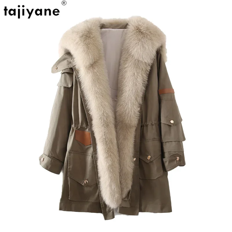 Tajiyane-Parkas en Fourrure group pour Femme, Doublure en Fourrure de Lapin Rex, Col en Fourrure de Renard de Luxe, Veste Mi-Longue, Hiver 2023