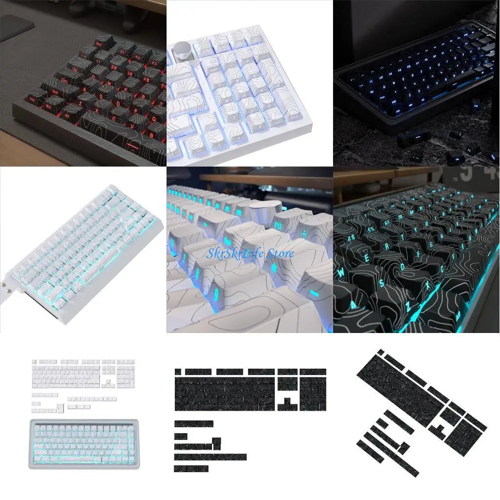 

E65E Backlight Keycap Set with Line Engravings Standard for Game Mechanical Keyboards Keycaps 136pcs