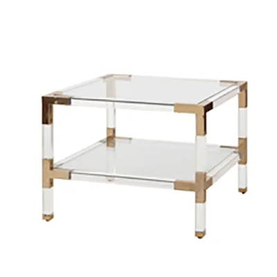 Custom Modern Stylish Clear Acrylic Furniture Coffee Table With Metal Square Table