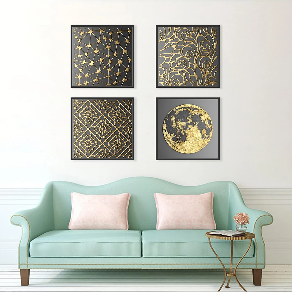 Golden Art Canvas Painting Modern Abstract Gold Foil Poster And Prints Wall Art Pictures Living Room Bedroom Home Decoration