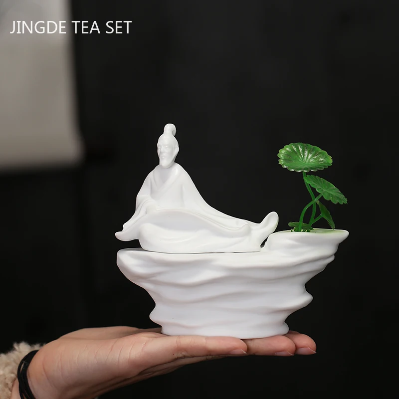 Boutique White Porcelain Tea Pet Figure Statue Handmade Ceramics Small Monk Ornaments Tea Set Decoration Accessories Crafts