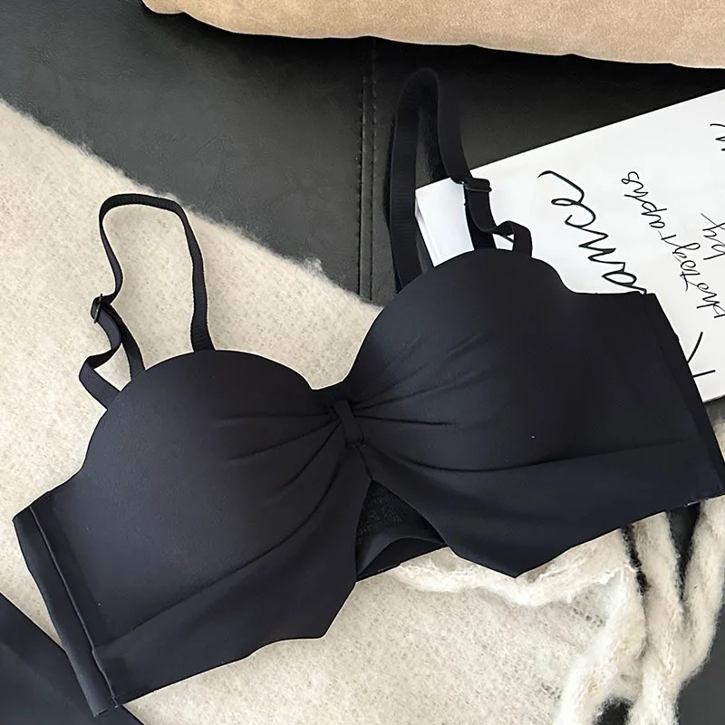 Solid Color Traceless Half Cup Underwear Women's Gathering Removable Shoulder Strap Summer Comfortable Women's Bra