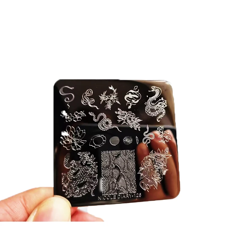 Cartoon Dragon Snake Pattern Stamping Plates For Nails Stainless Steel Rectangle Nail Art Template Christmas Artist Animal