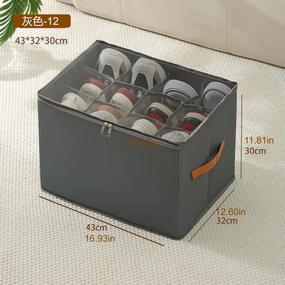 Shoe Storage Box Organizer 600D Oxford Cloth Foldable Clear Cover Zipper Under Bed Closet Wardrobe Dustproof Compartment Holders view 3