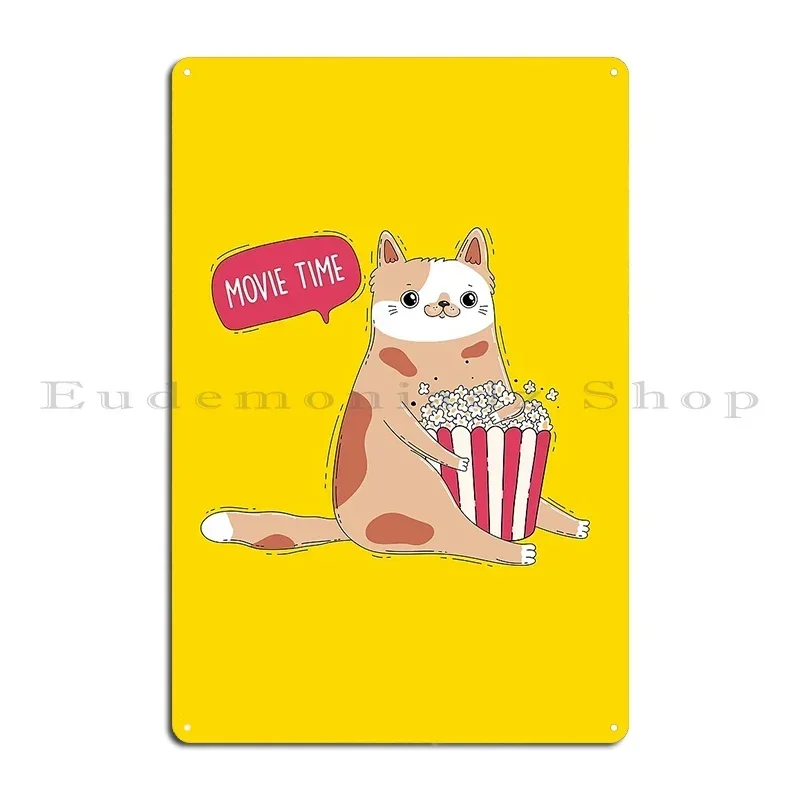 Cat And Popcorn Metal Plaque Club Printing Decoration Create Custom Tin Sign Poster