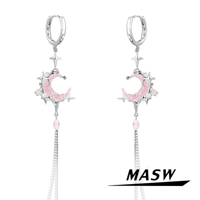 

MASW Original Design Senior Sense High Quality Brass Thick Silver Plated Pink Moon Dangle Earrings For Women Girl Gift 2023