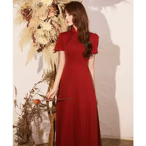 Retro Modified Cheongsam New Traditional Chinese Marriage Dress Lady Qipao Toast Clothes Fashion Elegant Evening Party Vestidos