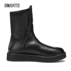 Bmante Genuine Leather Men Shoes Luxury Trainers Male Adult Ankle Boots Casual Lace-up Flatform Black Sneakers Gothic Owen Seak