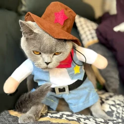 Halloween Pet Cat Costume Funny Cowboy Apparel For Small Dog Cats Cosplay Clothes Novelty Puppy Kitten Jacket Outfits Party Gift