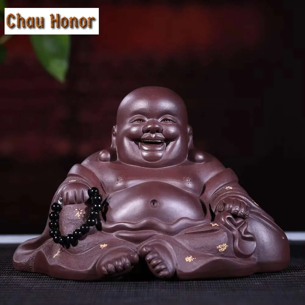 

Антикварная фиолетовая глина, большой живот, смеющаяся статуя Будды Maitreya, чайные аксессуары, миниатюрные браслеты