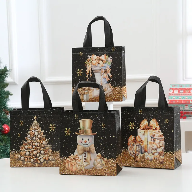 

Christmas Storage Bag with Handle, Waterproof Structured Nonwoven Gift Pouch for Holiday Candy Present Party Favor Organization