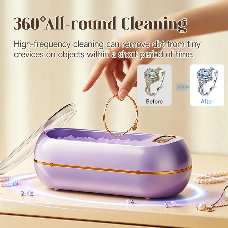 45kHz Sonic Cleaner Kit with Drain Basket & Tweezers, Touch Control High Frequency Bath for Glasses Jewelry Dentures