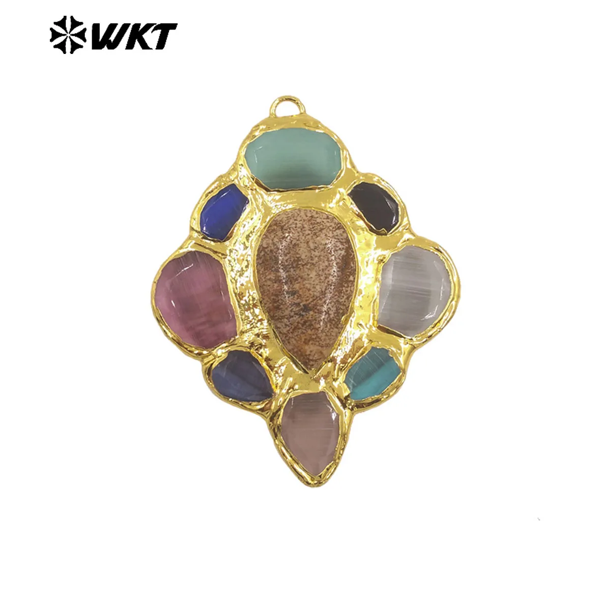 

WT-P2008 Wholesale Colorful Gemstone Niche-design Pendant With 18k Real Gold Plated For Girls Jewelry Decoration