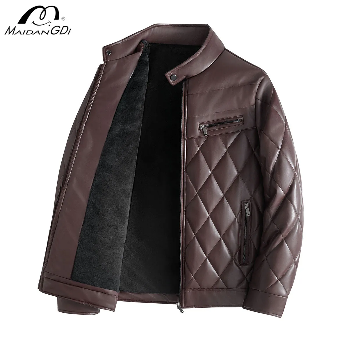 

MaiDangDi Winter Luxury Men's Leather Jacket Comfortable Warm Fur Lined Mens Coat Windproof Waterproof Outdoor Men Clothing