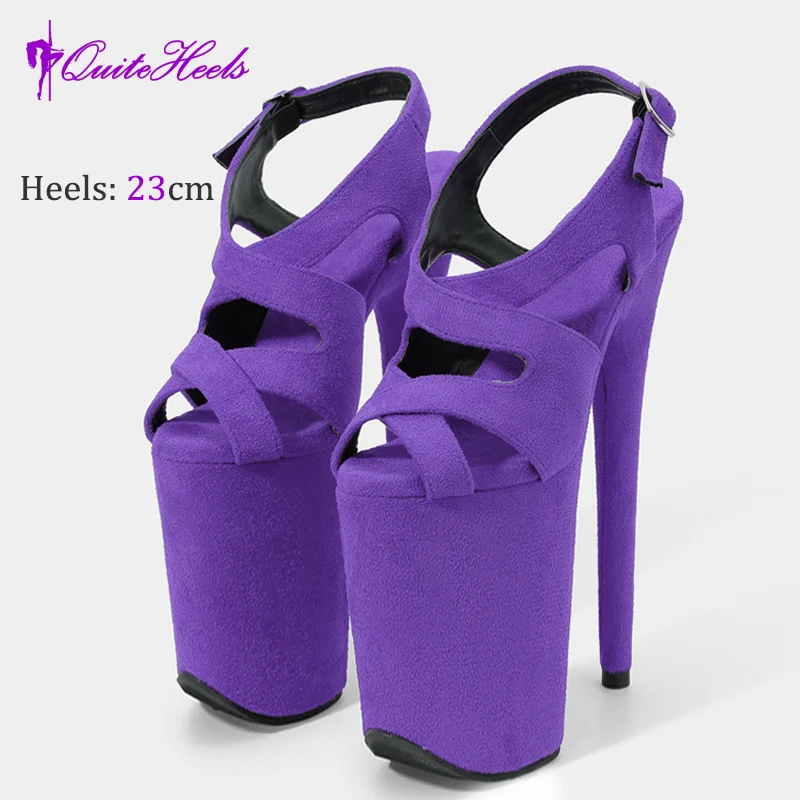23CM High Heels Hot Hand-Made Suede Sexy Women'S Pole Shoes Stripper Heels Platform High Heel Sandals