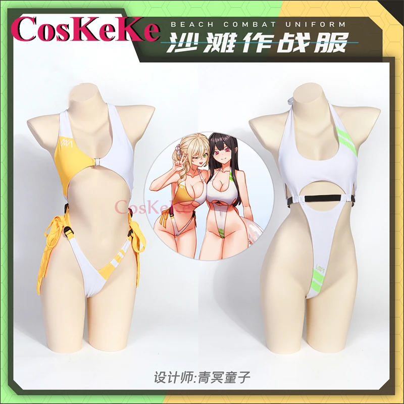 

CosKeKe Beach Combat Uniform Cosplay Costume Sweet Lovely Nifty High Fork One-Piece Swimsuit Women Competitive Swimming Used