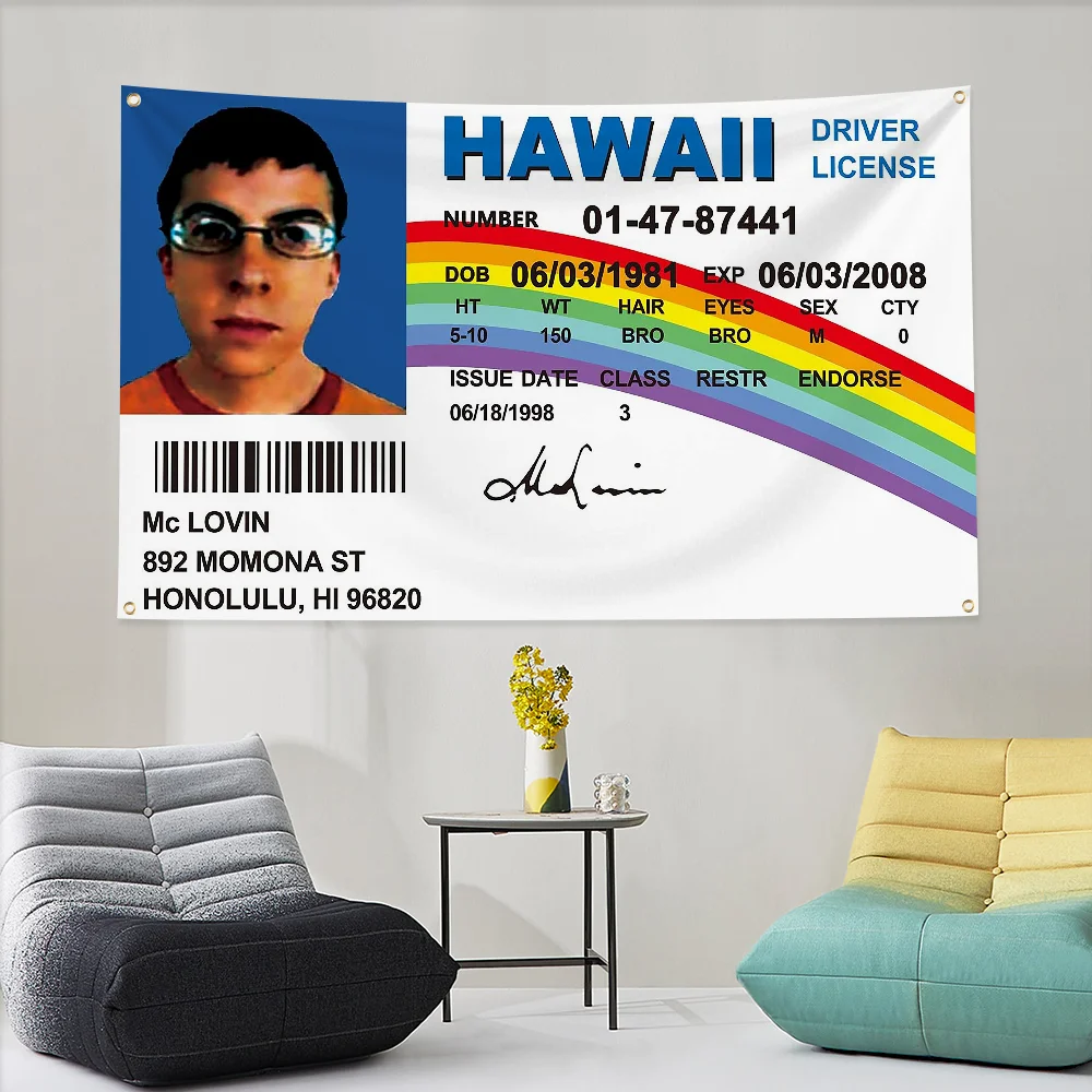 Fun Decor Tapestry Mclovin Driver License Flag to Hang Home Decoration Custom Flags for Bedrooms Personalized Items Outdoor