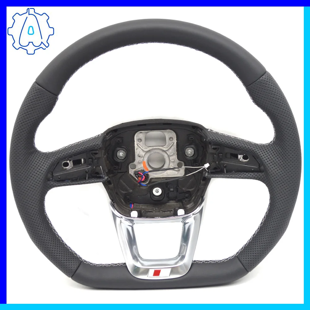 

For Audi Q5 FY Q7 4M Q8, perforated leather with white stitching, flat bottomed sports style steering wheel with heating