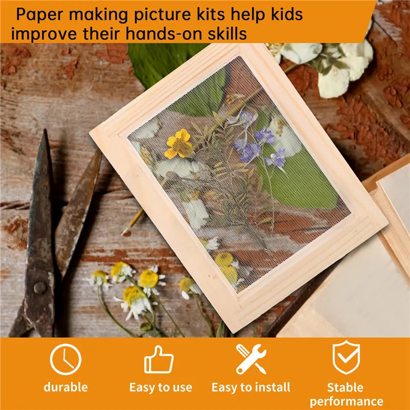 BAAY 3 Pieces Paper Wooden Paper Mold Making Screen Kit 3 Size Frames For DIY Paper Craft 12.7X17.8Cm 19.8X24.8Cm 24.8X33.0Cm