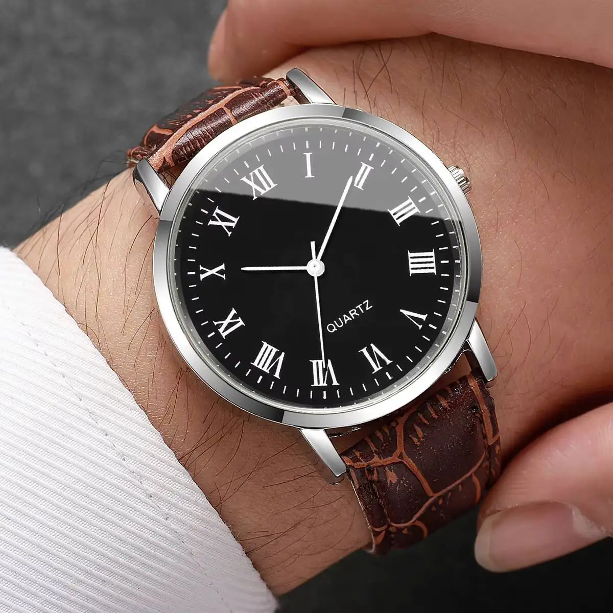 4 قطعة/المجموعة حزام جلدي أنيق رجال الأعمال ساعات عادية التناظرية ساعة كوارتز للرجال ساعة Reloj Hombre (بدون صندوق)