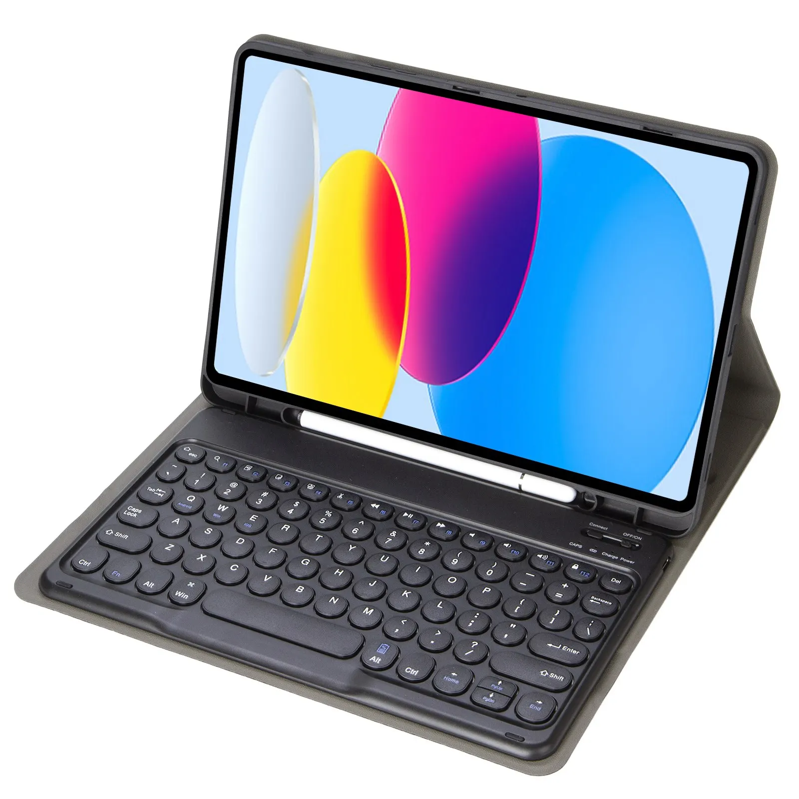 for iPad 10.9 (2022) Pen Slot Design Leather TPU Tablet Shockproof Stand Cover with Round Keys Bluetooth Keyboard