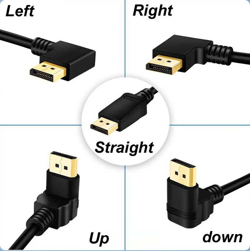 0.3M DP 1.4 Male to Female Left/Right/UP/Down/Straight Angled Displayport 4k 32.4GBPS 465Hz HDR Adapter Cable For PC Laptop Note