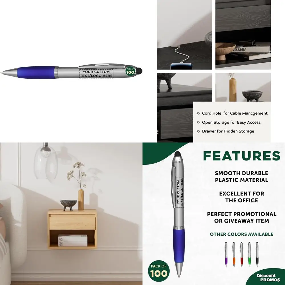 

Набор шариковых ручек из 100 шт. со стилусом — персонализированные, черные чернила, идеально подходят для офиса, школы, бизнеса