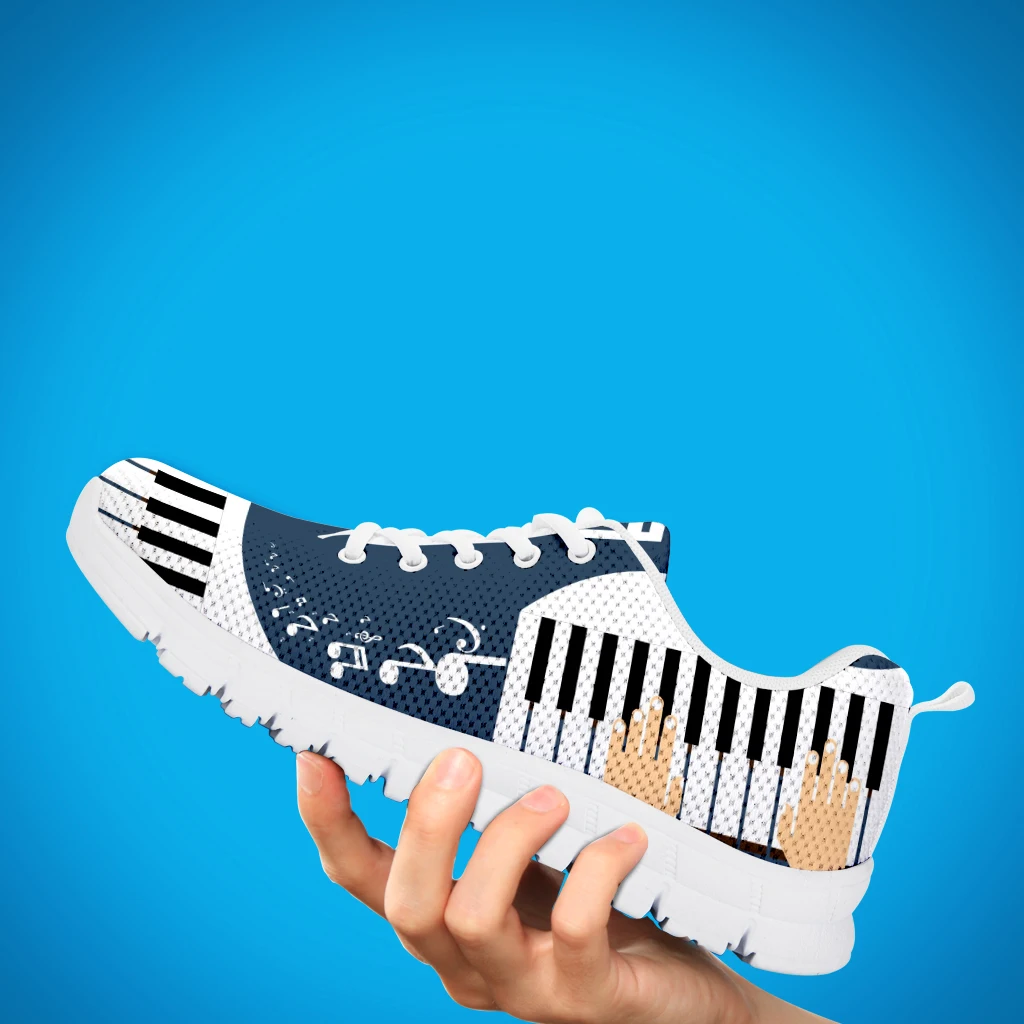 INSTANTARTS Music Piano Keyboard Pattern Ladies Lightweight Sneakers Mesh Flats Shoes Spring Breathable Lace-up Shoes for Women