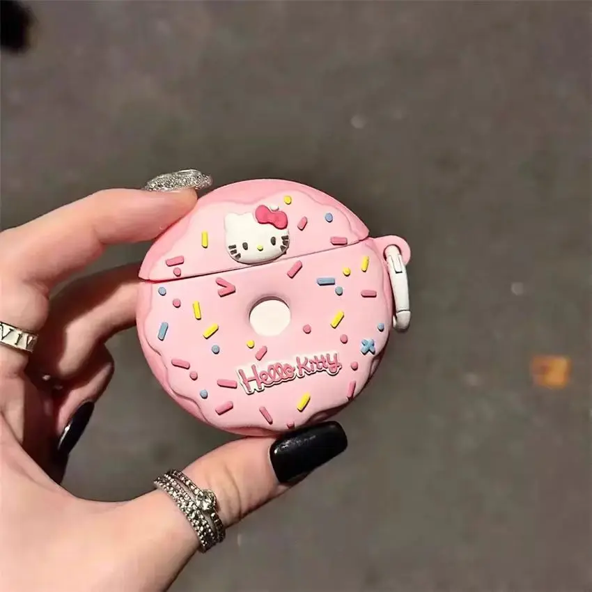 2024 New For Airpods 4 Case Doughnut Cool Funny 3D Food Shaped Shockproof Soft Silicone Cover Skin with Keychain for Airpods 4th