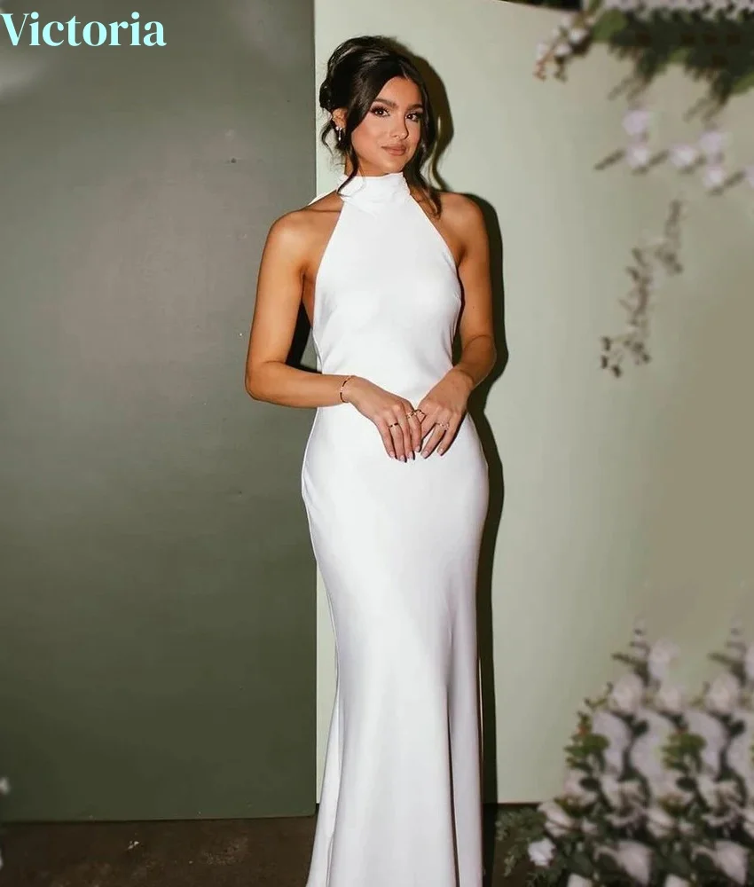 

Victoria Customized Sexy Satin Mermaid 3D Bow Evening Dress Temperament Halter Sleeveless Women Wedding Gowns Custom Size