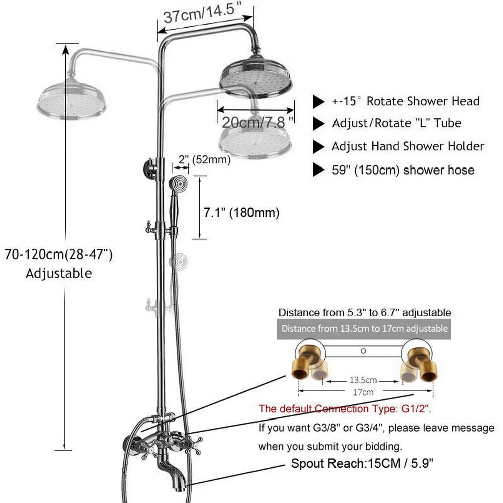 Rubinetti per doccia in rame rosso antico Set 8 '' Soffione doccia a pioggia Miscelatore a doppia maniglia Beccuccio per vasca girevole Bagno Doccia Zrg501