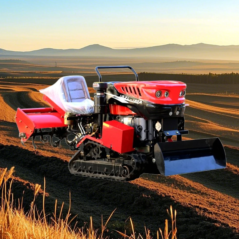 Agricultural Small Farming Rotavator Back Rotary Tiller Crawler Tractor Mini Crawler Cultivator Small Rotary Tiller