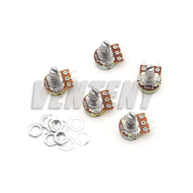 5PCS 15mm 3pin WH148 Linear Potentiometer 1K 2K 5K 10K 20K 50K 100K 250K 1M Potentiometers Kit With Nuts And Washers