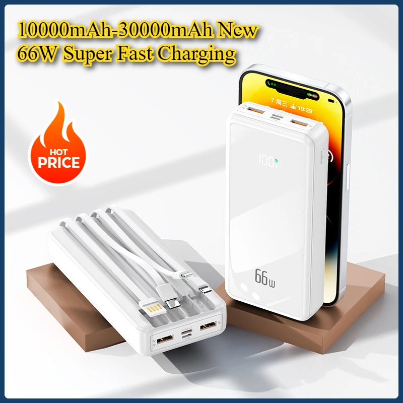 

10000mAh New 66W Super Fast Charging Power Bank with Cable Large Capacity PD20W Portable Mobile Power
