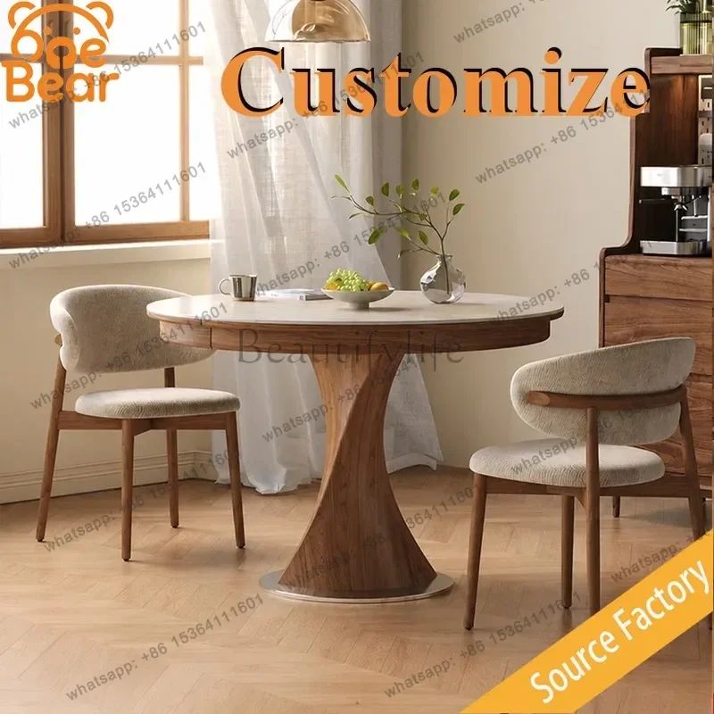 Any Size Custom Curved Edge Sintered Stone Dining Table Waterproof Anti Stain Easy Clean Minimalist Apartment Dining Room Decor