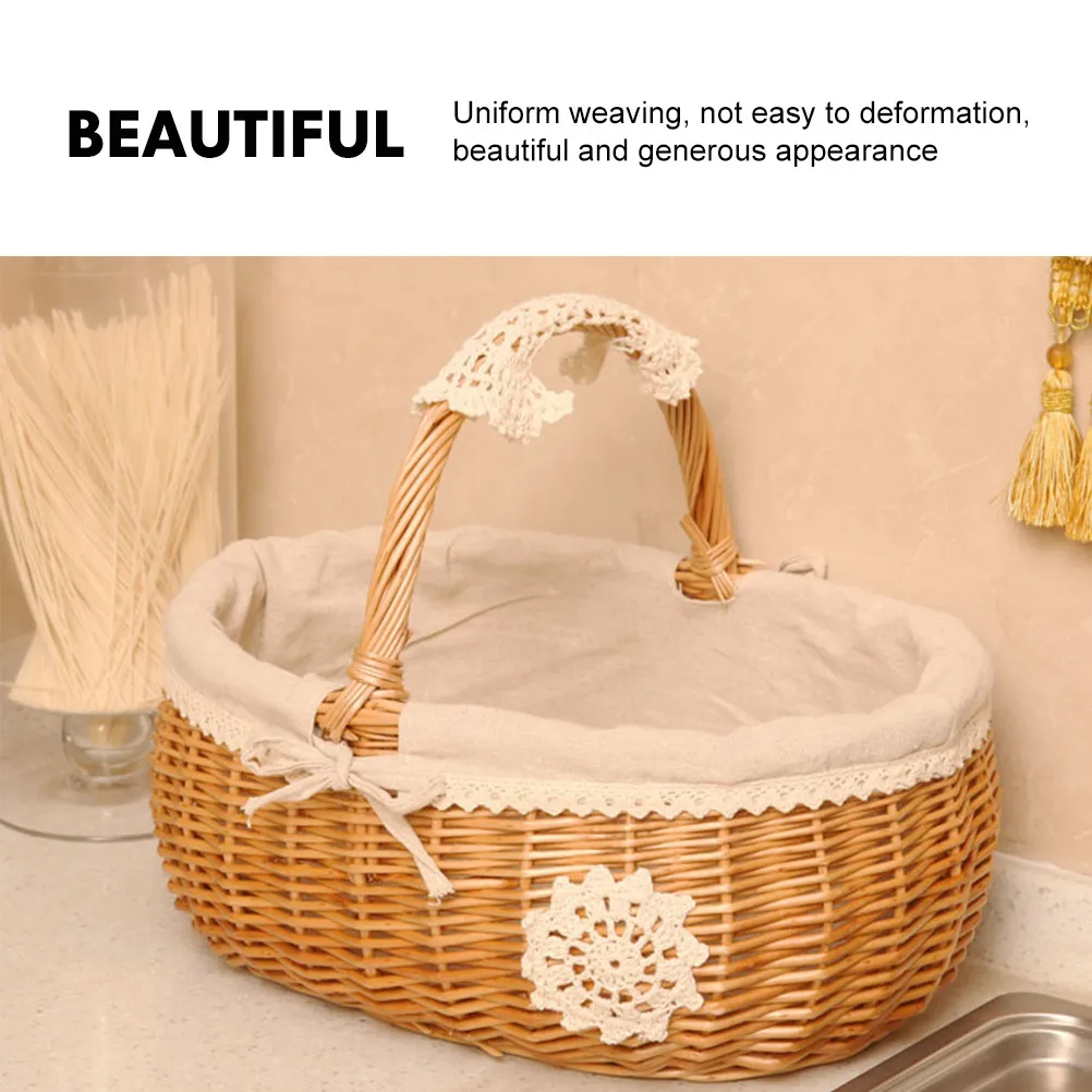 Pastoral Style Storage Basket Rustic Handmade Willow Woven Basket Portable Multi-Purpose Home Garden Decoration Fruit Vegetable