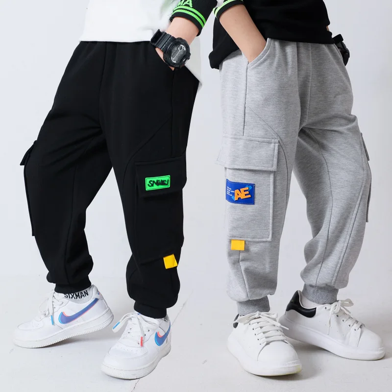 New Arrival Cargo Pants for Big Boys Cotton Teenage Loose Knitted Sport Trousers Spring Fall Black/grey Jogger Pants Outerwear